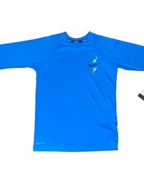 Nike Swim Short Sleeve Blue UPF40 green Shark Shirt NWT Medium Boys Girls